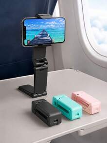 Desktop Airplane Phone Stand, Portable Travel Folding Adjustable Rotating Selfie Stand, Suitable For Desktop, Train Seat, Luggage, Kitchen Cabinet, Durable Plastic Structure, Compact Folding Phone Hook, Universal Phone Stand For Travel - View 1