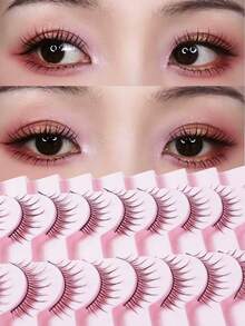 10對日韓亞洲風短款假睫毛，自然漫畫風 - 黑色 - 查看 10