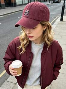 1pc Customized A-Z Letter Washed Vintage Baseball Cap, Burgundy Soft Top Dad Hat, Spring/Autumn Unisex Streetwear Y2K Retro - Burgundy - View 5