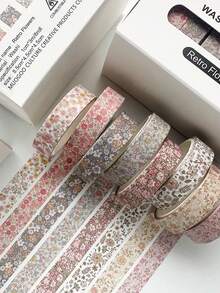 8 Rolls Vintage Floral Washed Paper Tape Set, Retro Style Decorative Paper Stickers, Suitable For Scrapbooking, Journaling, Art Creation, Handmade Crafts And Student Back To School Decoration Supplies - Multi-color - View 13