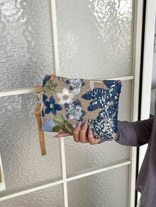 Tas Clutch Fashion Bordir 2026 Gaya Baru Musim Gugur Tas Tangan Wanita Niche Tas Amplop Persegi - Biru - View 10