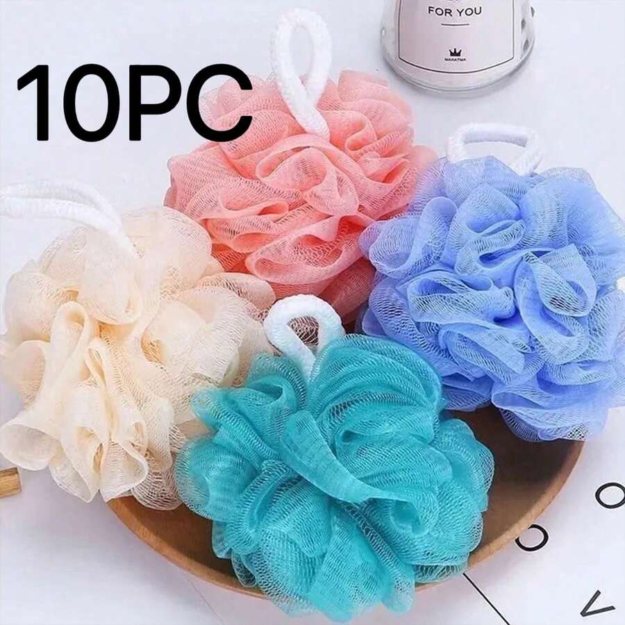 1/2/3/5pcs Cute Solid Color Bath Sponge, Bath Ball, Bubble Bath Ball, Bath Flower, Loofah, Bath Ball, Random Color - Multicolor - View 1