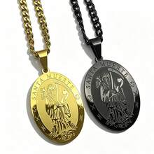 Grim Reaper Oval Pendant Necklace Unisex Stainless Steel Gold Scythe Skull Jewelry - Pendant Necklace - View 6