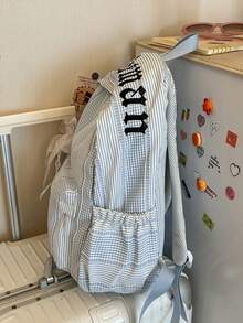 Fresh Plaid Design Letter Print Backpack, Lightweight Nylon Fabric, Campus Commute Casual Fashion School Bag - Multicolor - View 3