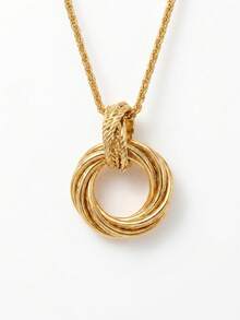 1pc Osumobi Ring Metal Long Sweater Necklace, Luxury High-End Jewelry - Gold - View 7