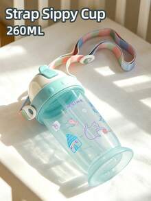 1pc 380ML/260ML Cartoon Children's Straw Cup, Cute Student Water Bottle, PP Anti-Choke Anti-Leak Drop-Resistant With Scale And Strap, Suitable For Daily Use - Baby Blue - View 11