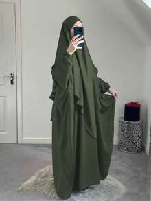 2件組 Khimar 希賈布祈禱面紗 + Abaya 長袍，寬鬆舒適的穆斯林女裝，適合日常穿著與祈禱，四季皆宜 - 彩色 - 查看 13