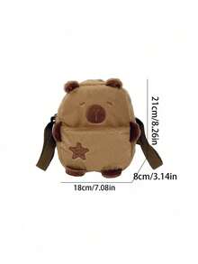 XD Cute Capybara Plush Children's Crossbody Bag, Lightweight Daily Commute Shoulder Bag, With Adjustable Strap, Zipper Closure And Polyester Lining, Cartoon Capybara Bag - Coffee Color Suitable For Valentine's Day/Halloween Kids Gift - Multicolor - View 4