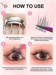 90 Clusters Of Glue Free False Eyelashes, Natural And Lightweight Cartoon Style Eyelash Clusters, Household Cartoon Eyelashes, Suitable For Beginners, Suitable For All Places, Eyelashes, False Eyelashes, Glue Free Eyelash Clusters - C - View 8