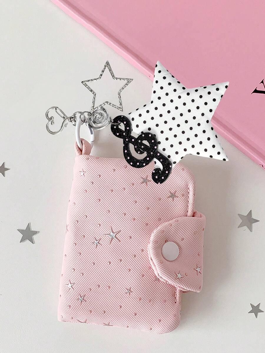 Star Coin Purse, Music Element Hanging Short Wallet, Headphone Storage Bag, Wave Keychain, Girl's Accessory, With Detachable Keychain - Multicolor - View 1