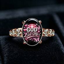 Elegant Style "God Got Me" Character Pattern Women's Fashion Ring, Carved Texture Hypoallergenic Skin-Friendly Jewelry, Suitable For Daily Wear - Gold - View 4