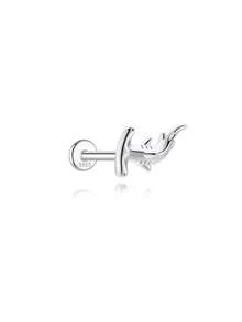 SereneSpark 1PC S925 Sterling Silver Cute Smooth Mini Shark Ocean Animal Stud Earring Piercings Flat Back Internal Thread For Women Girl Daily Wear Gift - Shark - View 6