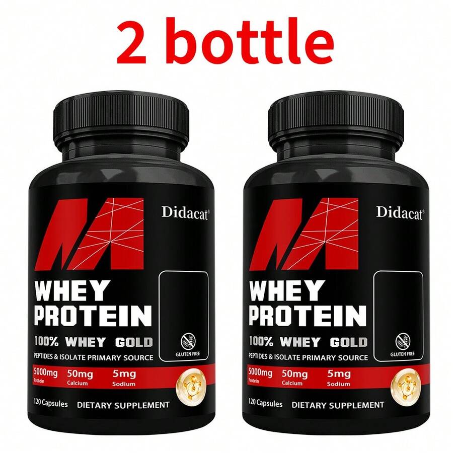 Didacat Whey Protein Supplement, 5000mg Per Serving, Supports Energy, Suitable For Both Men And Women - 120 Capsules(2 Bottles) - 2 Bottles - View 1