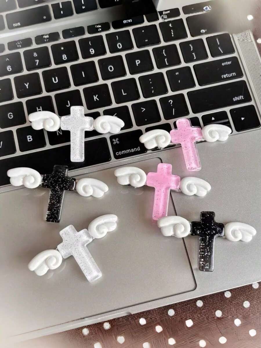 6 Stücke Y2K Subkultur Kreuz-Flügel Glitzer Haarspangen für Frauen, Seitenpony Clips, Haarschmuck, Mode, Elegant, Hot Girl, Y2K, Persönlichkeit, Millennium Stil, geeignet zum Kombinieren mit verschiedenen Outfits, geeignet für den täglichen Gebrauch, Festivalaktivitäten, Feiertagsveranstaltungen, Abendessen, Musikfestivals, Reisen und als Geschenk Haarschmuck für Mädchen. Einfarbig - Verschiedenfarbig - Übersicht 1