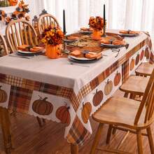 1pc Thanksgiving Autumn Pumpkin Print Rectangular Tablecloth, Suitable For Holidays, Parties, Birthdays, Dinner Parties, Restaurant Table Decor, Autumn/Winter Home Decoration - Multicolor - View 3