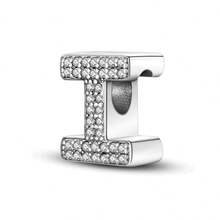 1pc S925 Sterling Silver 26 Alphabet Letter Pendant Bead, Original Full Zirconia Inlaid Design, Exquisite 3D Shape, Suitable For Bracelets And Necklaces, Customizable Initial, Showcasing Personalized Style, Meeting Handmade DIY Jewelry Making And Daily Wear Needs - Silver - View 15