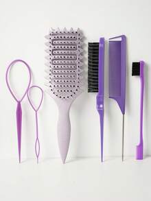11pcs Curl Defining Brush Set, Hollow Bouncy Comb, Teasing, Rat Tail Comb, Edge Brush, Clip, Braiding Tool, Suitable For Daily - Multicolor - View 8