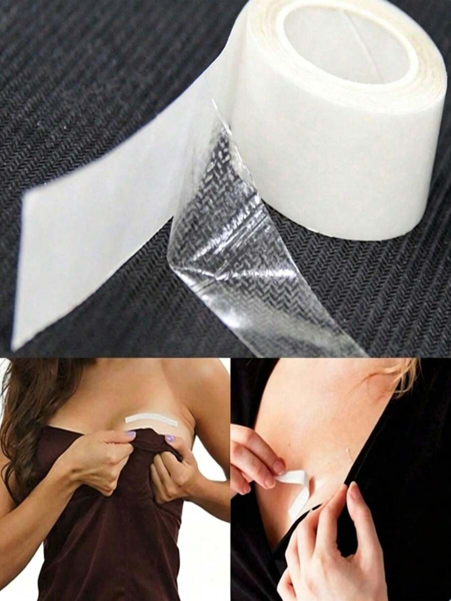 1 Roll Waterproof Clothing Fabric Tape, Breast Patch, Double-Sided Invisible Body Tape, Bra Strap Tape, Transparent Lingerie Tape, Travel Essential - One Size Fits All - View 1