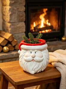 1pc Christmas Themed Flower Pot, Vase, Garden Decor, Potted Plant Storage Container, Santa Claus Storage Box, Red Hat Snowman Storage Bucket, Cute Healing Home Decor, Suitable For Gardening/Desktop/Desk/Entryway/Windowsill/Tea Table, Essential Christmas Decoration, Essential Christmas Gift. - Multiple Styles - View 4