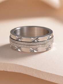 1pc Women's Silver Stainless Steel Waterproof Anti-Fading Hypoallergenic Matte Rotating Design Personalized Ring Suitable For Daily Wear, Gatherings And Parties - Multicolor - View 4