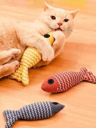 1/2/3 piezas Juguete para gatos con hierba gatera en forma de pez, juguete masticable y mordible para mascotas, divertido, interactivo, suave, simulación de pez, juguete de entrenamiento y juego para gatitos, suministros para gatos