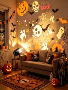 1pc USB Powered LED Halloween Projector Light, 360° Adjustable Angle, Can Project Rotating Ghost, Pumpkin, Skull And Spider Patterns, Suitable For Indoor Walls, Windows And Ceilings, Create Scary Atmosphere, Ideal Home Halloween Party Decoration - Projector Lamp - View 2