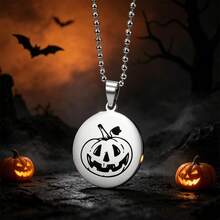 MONALLY Men Halloween Spooky Pumpkin Face Pendant Necklace Stainless Steel Round Jack Lantern Charm Bead Chain Necklace Gothic Holiday Party Jewelry For Guys - Necklace - View 6