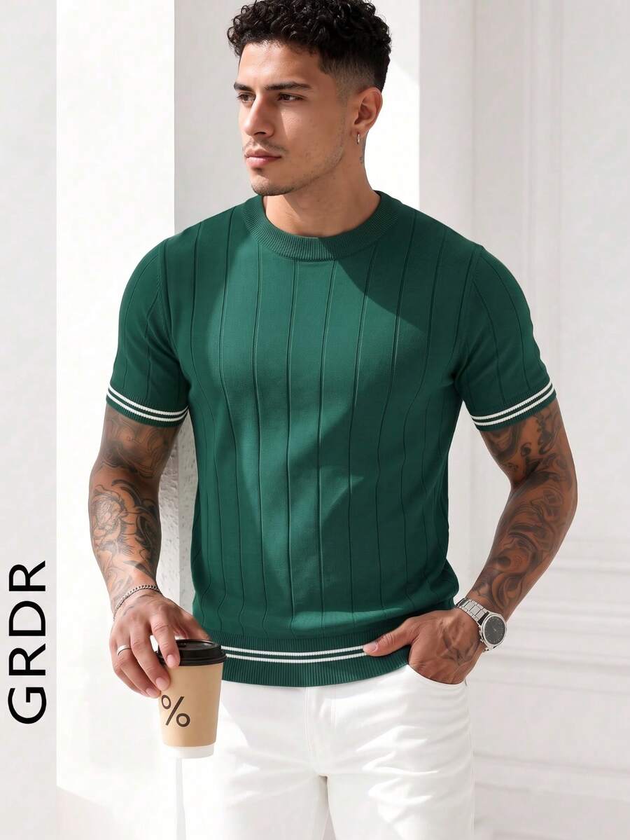 GRDR Men's Casual Lightweight Knit Short Sleeve Sweater