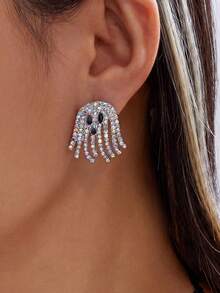 2pcs/Set Halloween Cute Ghost Rhinestone Tassel Earrings - Multicolor - View 2