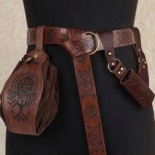 1 Set 3pcs Medieval Vintage Knight Belt - 165cm Length, Renaissance Style PU Leather Belt & Wallet, Sword Scabbard Set, Viking Warrior Cosplay, Unisex, Suitable For Halloween LARP Events - A - View 5