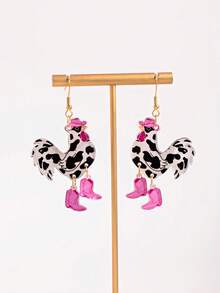 1 Pair Funny Quirky Black & White Spotted Colorful Rooster Earrings, Creative Animal Ear Jewelry For European & American Cross-Border Market - Multicolor - View 4