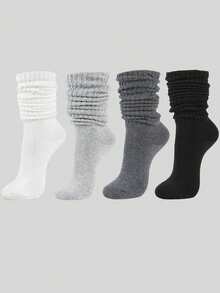 1/4 Pairs Random Assorted Grey Series Kids Slouch Socks, Soft Heather Grey Charcoal Black White Scrunch Tube Fall Socks, Halloween Holiday Gifts - Multicolor - View 11