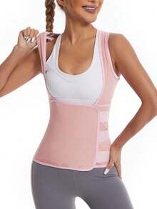2026 Newest New Year Spring Women's Sweat-Inducing Body Shaping Weight Loss Sweat-Wicking Hook And Loop Waist Cincher Corset With Fixed Breast Fall - Dusty Pink - View 7