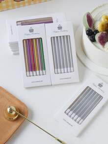 6pcs/set Wax Cake Candle, Textured Cake Decorating Candle For Birthday Party - Silver - View 1