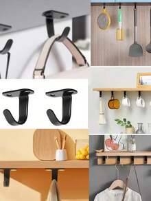Stainless Steel Hooks, Heavy Duty Over-The-Door Hooks, Wall-Mounted Coat Hooks, Suitable For Wardrobe, Cabinet, Closet, Entryway, Kitchen, Space-Saving Home Storage Hooks, Rust-Resistant Sturdy Metal Multi-Function Household Storage Supplies - Black - View 2