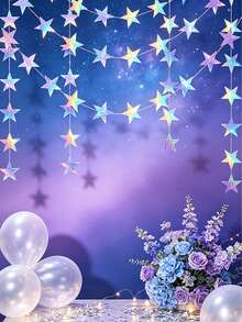 1/3/5pcs Holographic Iridescent Star Hanging Bunting Banner, Shiny Star Garland For Wedding, Birthday Party And Holiday Celebration Backdrop Decoration - Iridescent Star - View 5