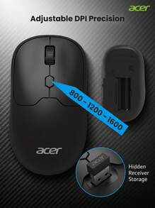 Acer Mouse Kantor Nirkabel Senyap OMR930: Resolusi 2400 DPI yang Dapat Diatur, Pegangan Ergonomis Anti-Selip, Desain Ramping dan Ringan, Daya Tahan Baterai Lama, Koneksi Nirkabel Stabil - View 3