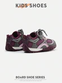 1 Pair Kids' Colorblock Hook & Loop Closed Toe Low-Top Flat Retro Sneakers For Daily Wear [Select By Actual Inner Length In Cm] - Purple - View 4