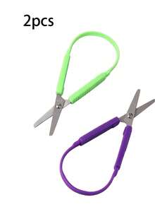 Mini Push-Button Scissors With Loop Handle, Ergonomic Design, Colorful Handle And Auto-Rebound Function, Suitable For Students And People With Special Needs For Daily Crafting; Ergonomic Design Kindergarten Training Scissors. - Multicolor - View 12