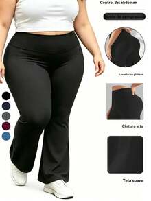Pantalones acampanados de talla grande, cintura alta con cintura elástica, tejido suave y transpirable, ropa casual para todas las estaciones, disponibles en varios colores - Azul - Ver 2