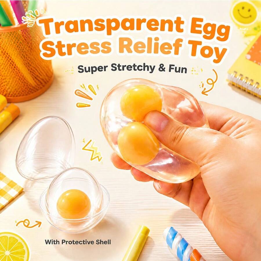 1pc Transparent Egg Stress Relief Toy, Soft Jelly Squeeze Fingertip Toy, Anxiety Relief, Portable Desktop Decompression Toy, Exquisite Relaxation Gift For Adults, Teenagers And Office Workers - Multicolor - View 1