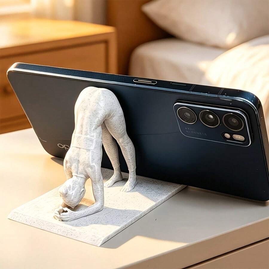 3D Printed Yoga Girl Mobile Phone Stand - Creative Meditation Figure Design - Stable Desktop Phone Holder - Home And Office Decorative Item - Suitable For Multiple Types Of Mobile Phones - A - View 1