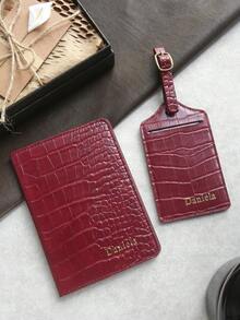 Takeoak 2 Buah Set Gantungan Paspor dengan Nama Kustom dan Label Koper, Kartu Privasi, Sampul Paspor yang Dipersonalisasi, Kotak Hadiah, Kemasan Hadiah Buaya Imitasi - Set kotak hadiah tersedia - View 13