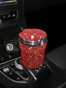 Luxury Diamond Ashtray Portable Car Ashtray With Lid Windproof, Suitable For All Vehicles, Fashion Creative Full Diamond Car Smoke-Free Cup Holder, Universal For All Car Models, Car Interior Shiny Decorative Accessory, Non-Electric - Multicolor - View 7