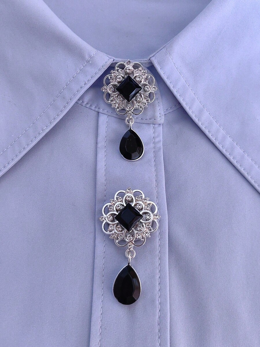 1pc/2pcs Elegant Rhinestone Flower Water Drop Button Covers, No-Sew Shirt Button Covers, Decorative Buttons, Fashion Crystal Cufflinks - Black - View 1