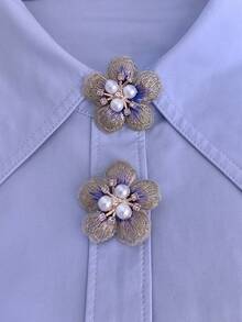 1件/2件裝 優雅布藝刺繡花卉鈕扣蓋，免縫襯衫鈕扣蓋，裝飾鈕扣，時尚水晶袖扣 - 橄欖綠 - 查看 1