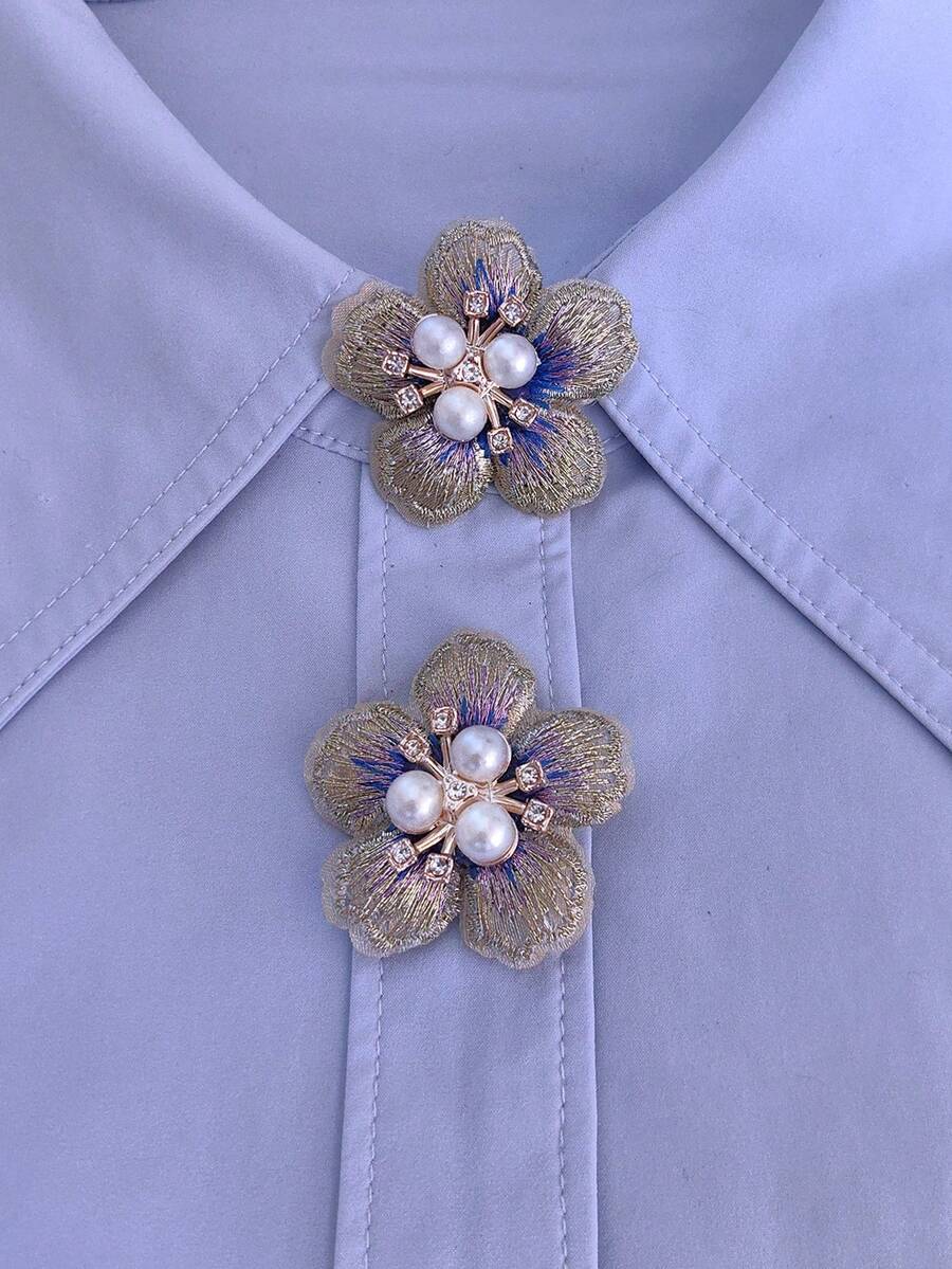 1件/2件裝 優雅布藝刺繡花卉鈕扣蓋，免縫襯衫鈕扣蓋，裝飾鈕扣，時尚水晶袖扣 - 橄欖綠 - 查看 1