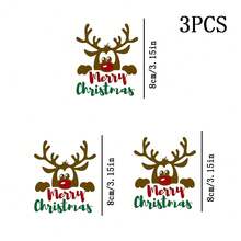 1/2/3pcs Christmas Reindeer Heat Transfer Stickers - Iron-On Patches Suitable For T-Shirts, Pillows, Backpacks And More - Multi-Color Washable Plastic Stickers - Multicolor - View 13
