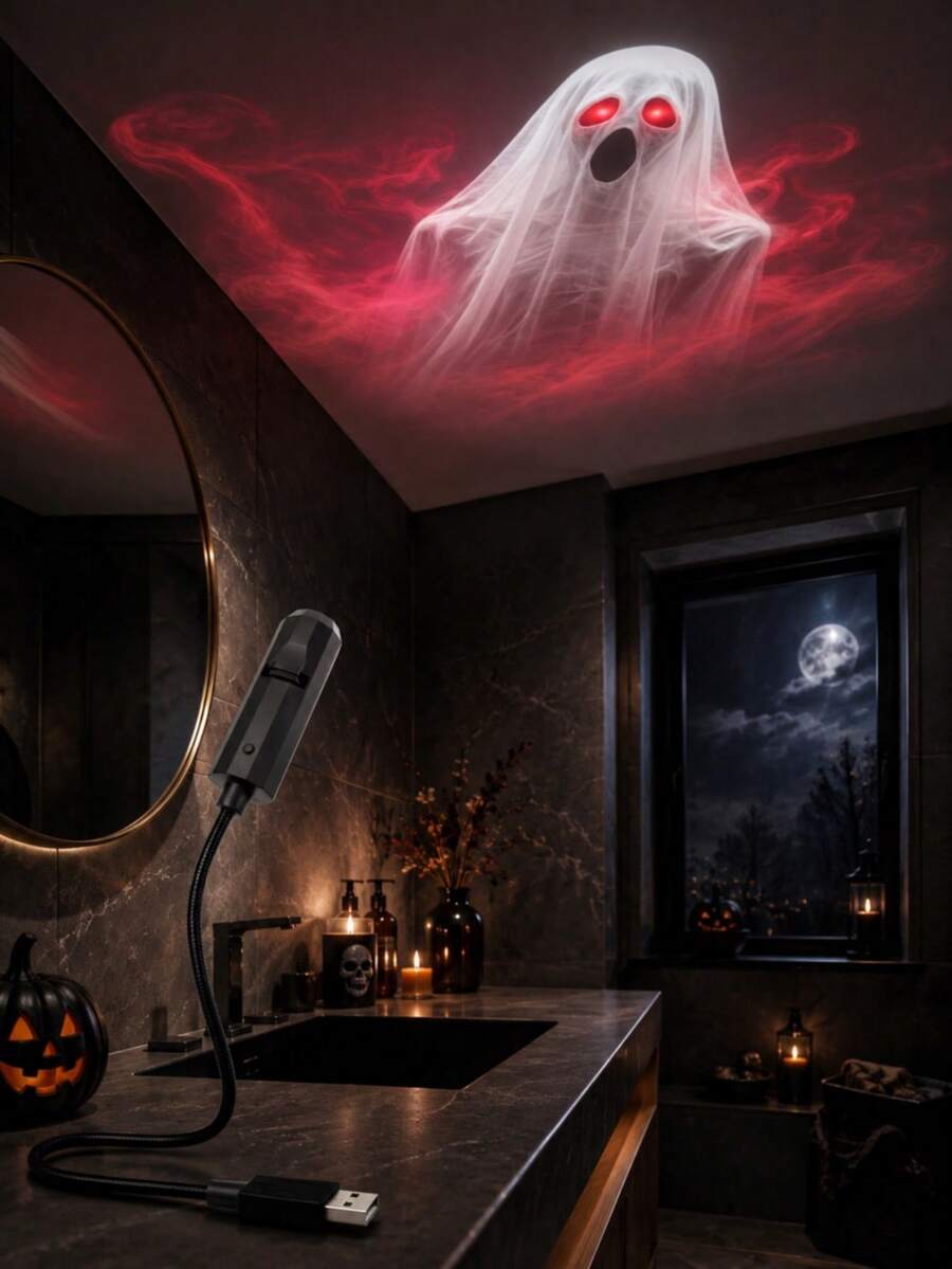 White Ghost Mood Light, Single Or Double Red Eye Styles, Portable USB Plug-In 360° Rotating Lamp For Spooky Bedroom Decor, Halloween Parties And Festive Home Styling