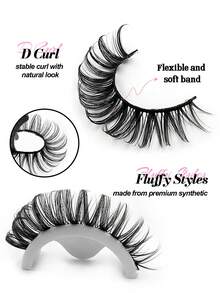 Sibeuna 10 Pairs Fluffy Lashes D Curl Faux Mink Eyelash Crossed Natural Eyelashes Dramatic Look False Eyelashes Travel Essentials Makeup Tools Strip Lashes, Lashes, Eyelashes, Fake Lashes - Black - View 3